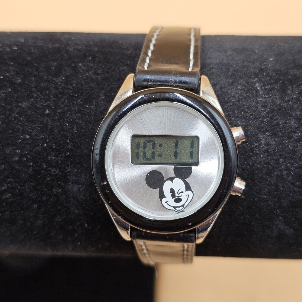 Disney Mickey Mouse Accutime Digital Watch MK1040A Black Strap Winking Face